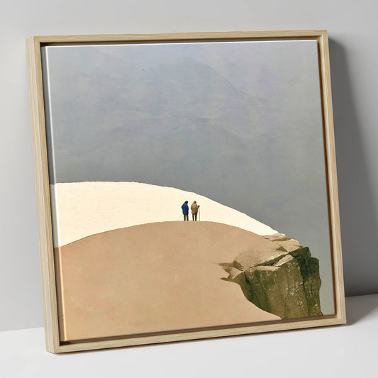 High Fell Walkers on a Snowy Ridge lake district fell canvas wall art in natural frame