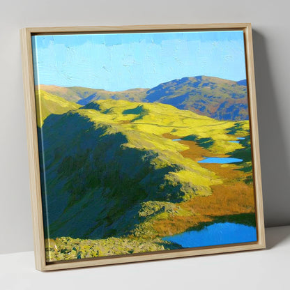 Vibrant Blea Rigg and Tarns lake district fell canvas wall art in natural frame