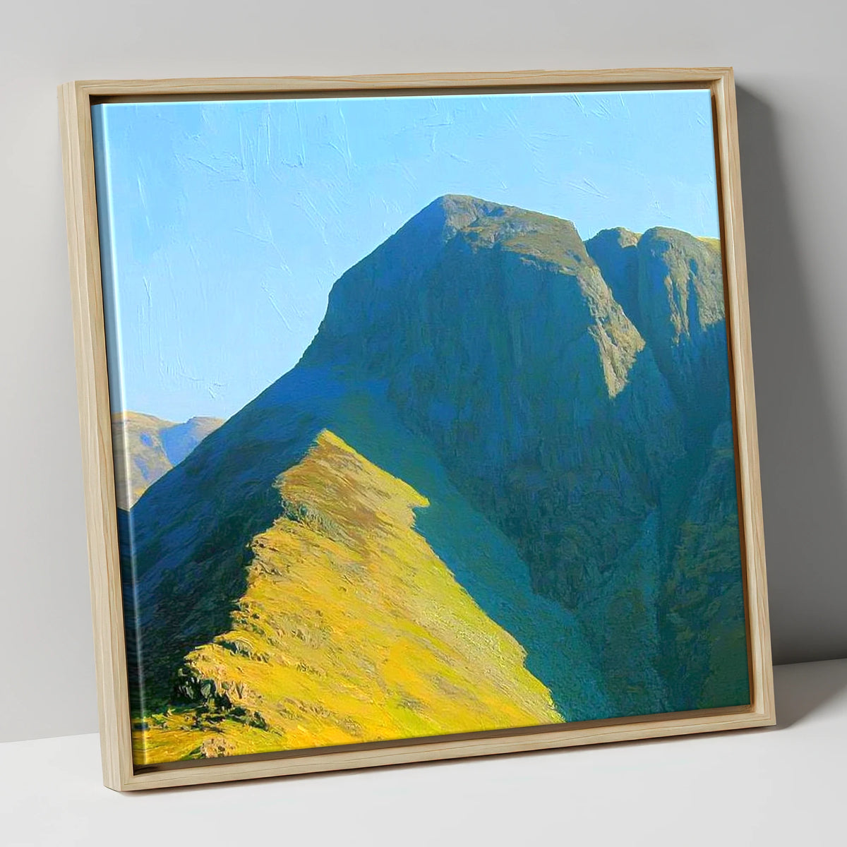 Sunlit Ridge on Loft Crag lake district fell canvas wall art in natural frame