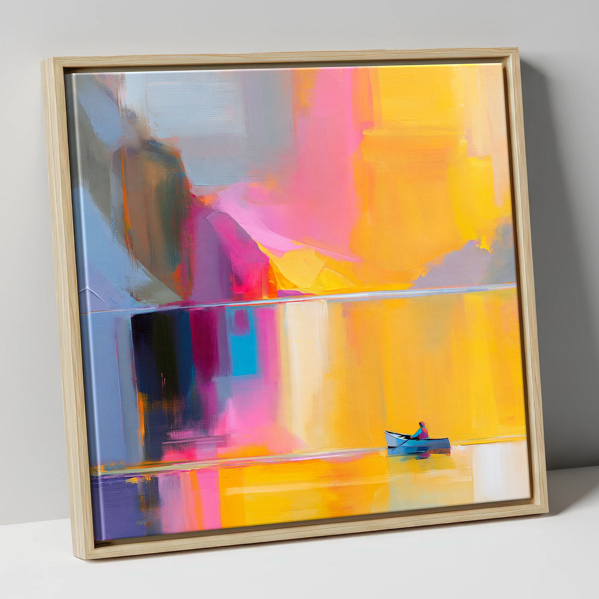 Vibrant Lake Kayaking in Gold lake district walking canvas wall art in natural frame
