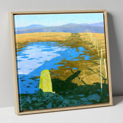 Sunlit Frozen Pool on Ullscarf lake district fell canvas wall art in natural frame