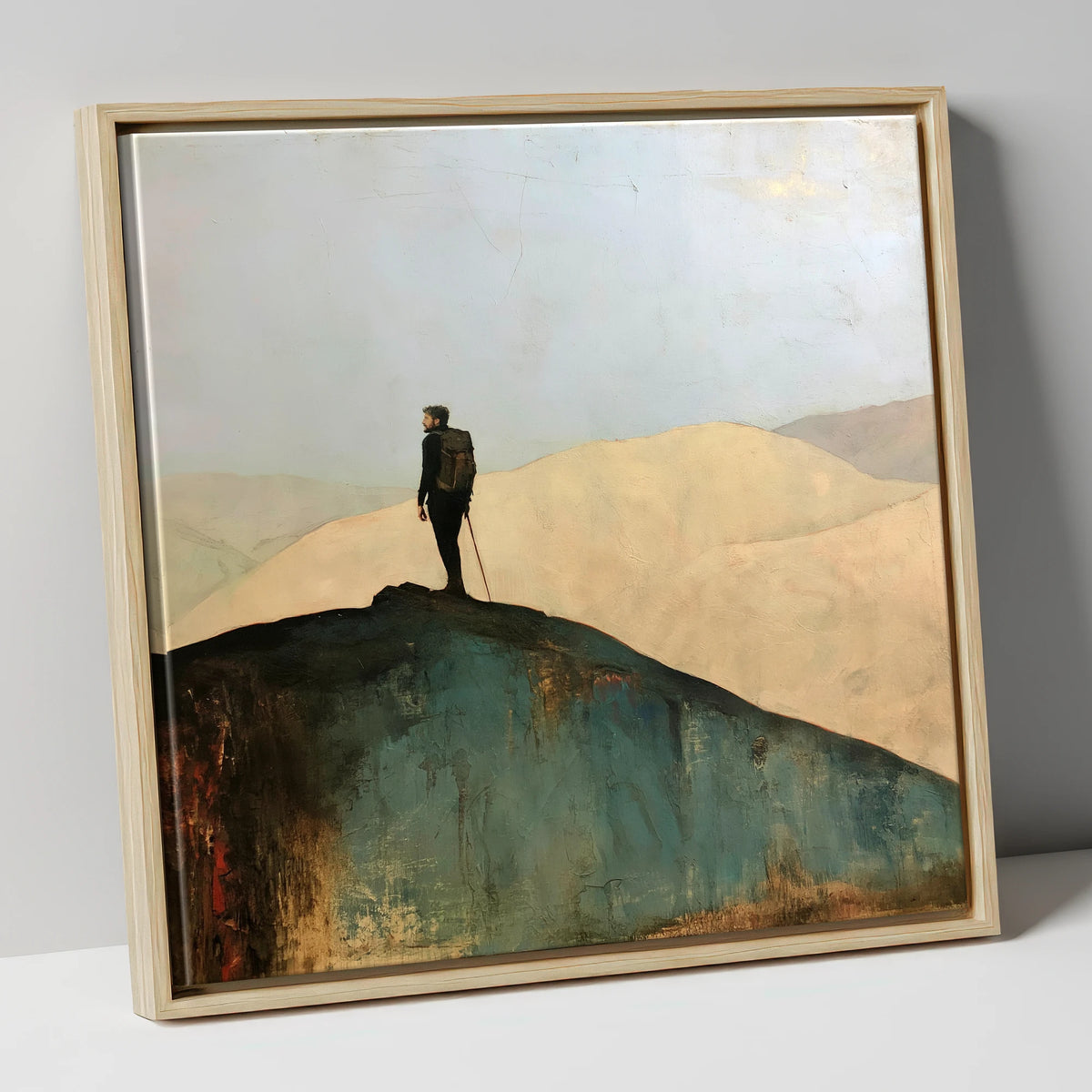 Fell Walker on Dark Ridge lake district walking canvas wall art in natural frame