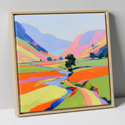 Bright Lakeland Valley Mist lake district sky canvas wall art in natural frame