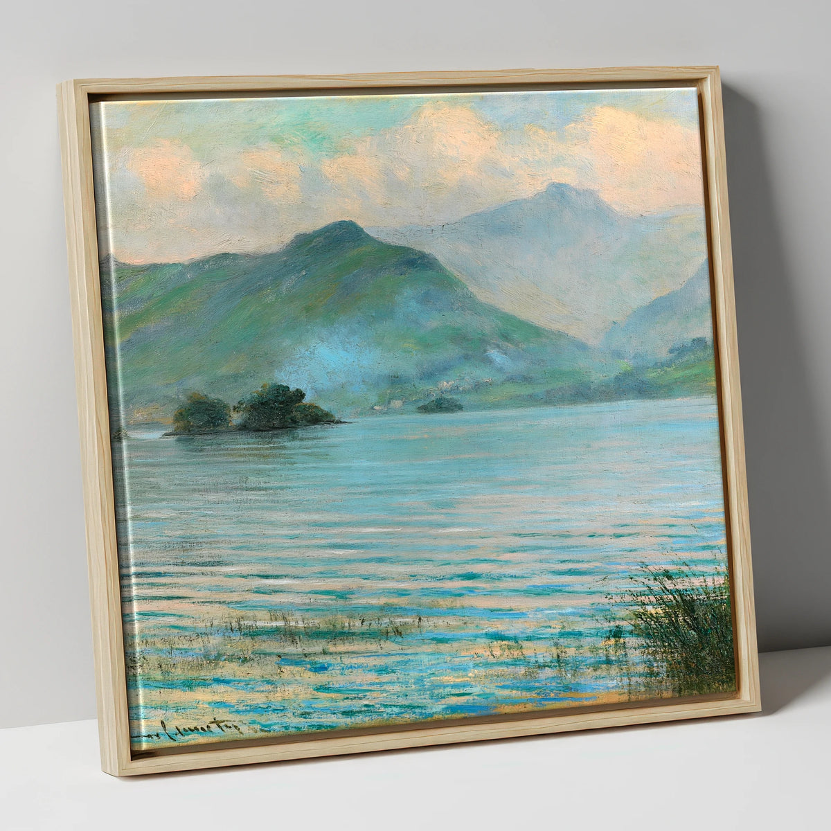 Hazy Catbells Over Derwentwater lake district lake canvas wall art in natural frame