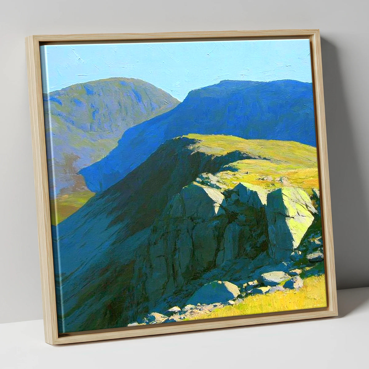 Sunlit Ridge on Crinkle Crags lake district fell canvas wall art in natural frame