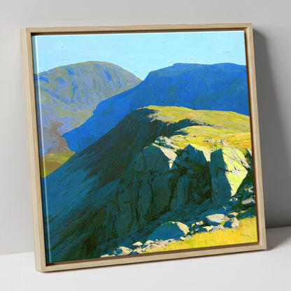 Sunlit Ridge on Crinkle Crags lake district fell canvas wall art in natural frame