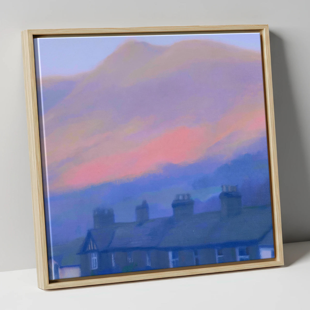 Skiddaw and Keswick Pastel Twilight lake district village canvas wall art in natural frame