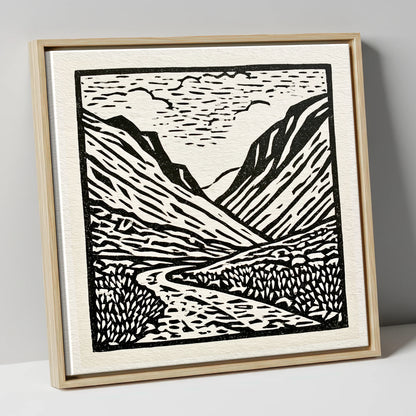 Honister Pass in Bold Monochrome lake district valley canvas wall art in natural frame