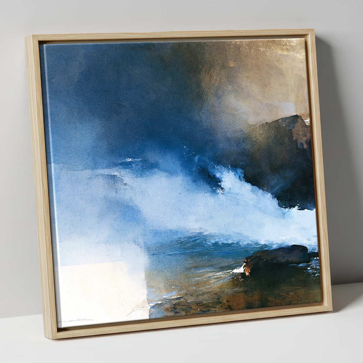 Stormy Blue Fellside Beck lake district waterfall canvas wall art in natural frame