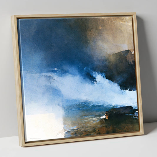 Stormy Blue Fellside Beck lake district waterfall canvas wall art in natural frame
