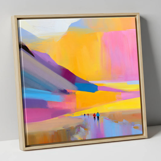 Vibrant Sunset Fell Walkers lake district walking canvas wall art in natural frame