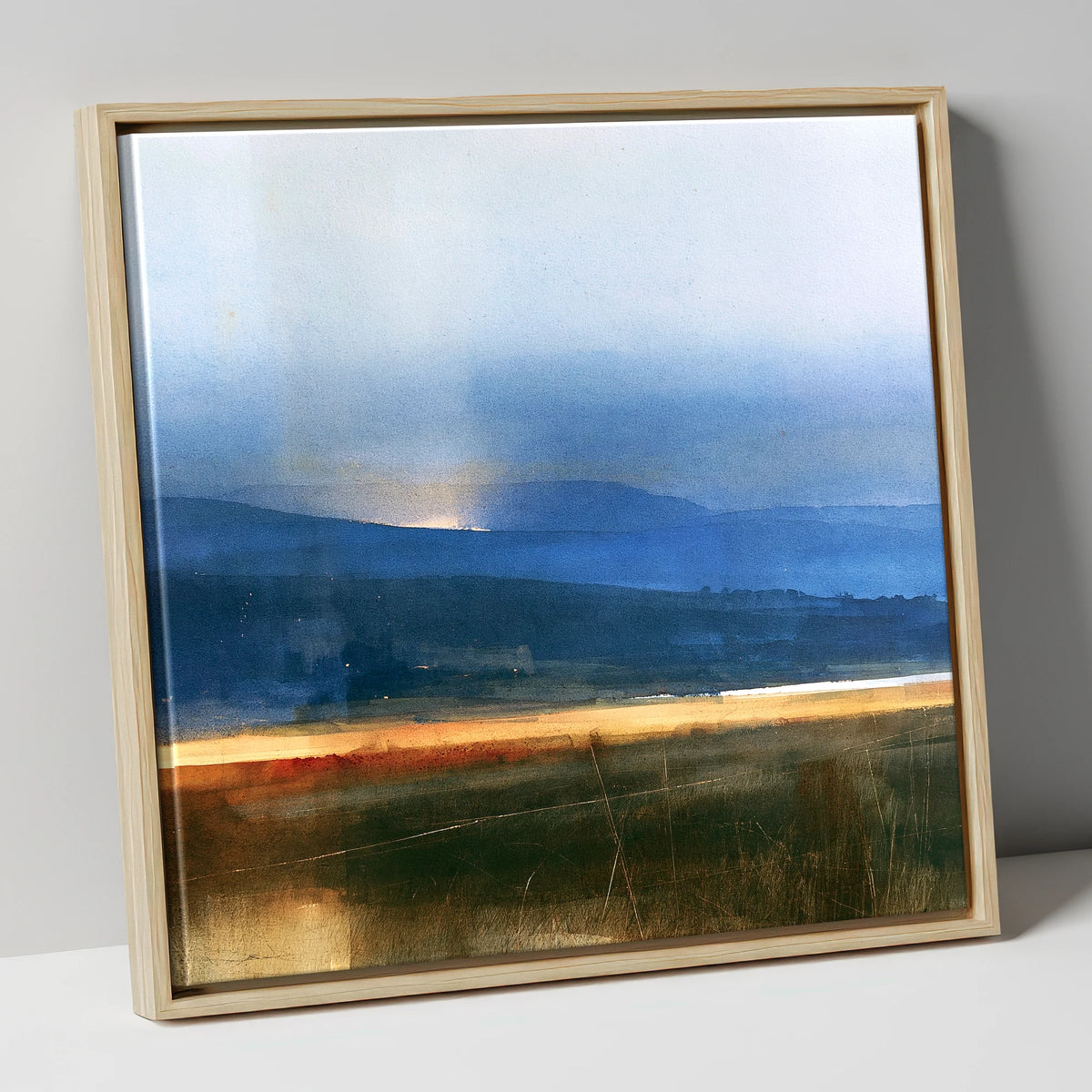 Evening Sun on Indigo Fells lake district sky canvas wall art in natural frame