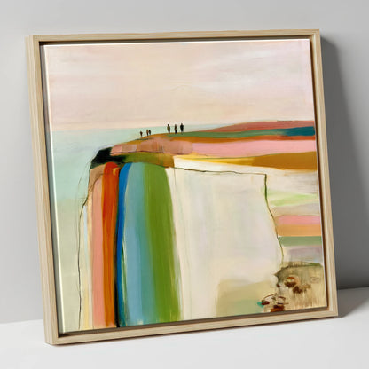Vibrant Fell Top Walkers lake district fell canvas wall art in natural frame