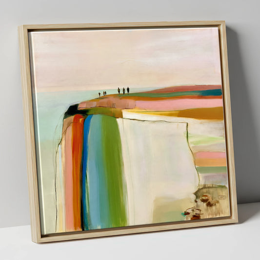 Vibrant Fell Top Walkers lake district fell canvas wall art in natural frame
