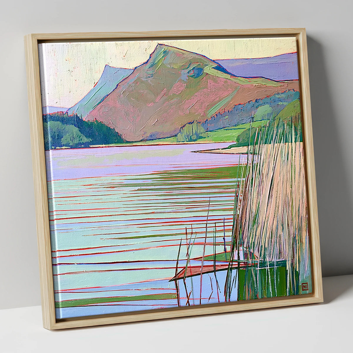 Grasmere Lake In Pastel Tones lake district lake canvas wall art in natural frame