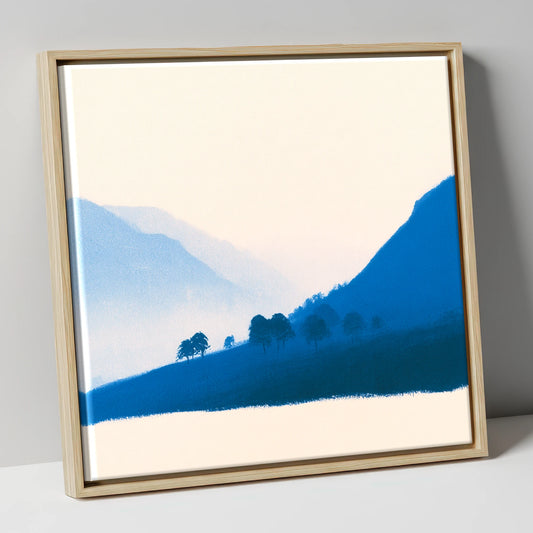 Deep Blue Valley Mist lake district sky canvas wall art in natural frame