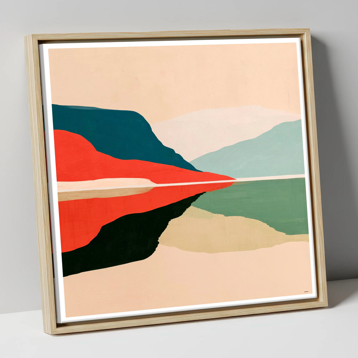 Contemporary Calm Lake Reflections lake district lake canvas wall art in natural frame