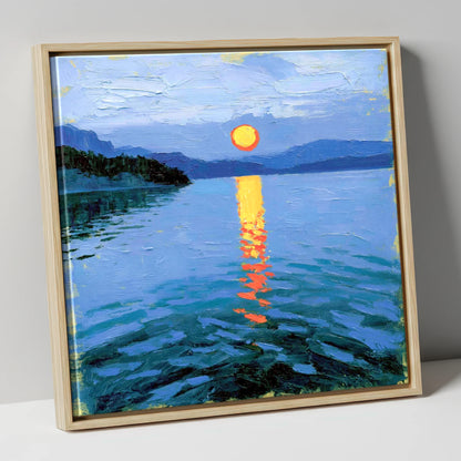 Fiery Sunset Over the Lake lake district lake canvas wall art in natural frame