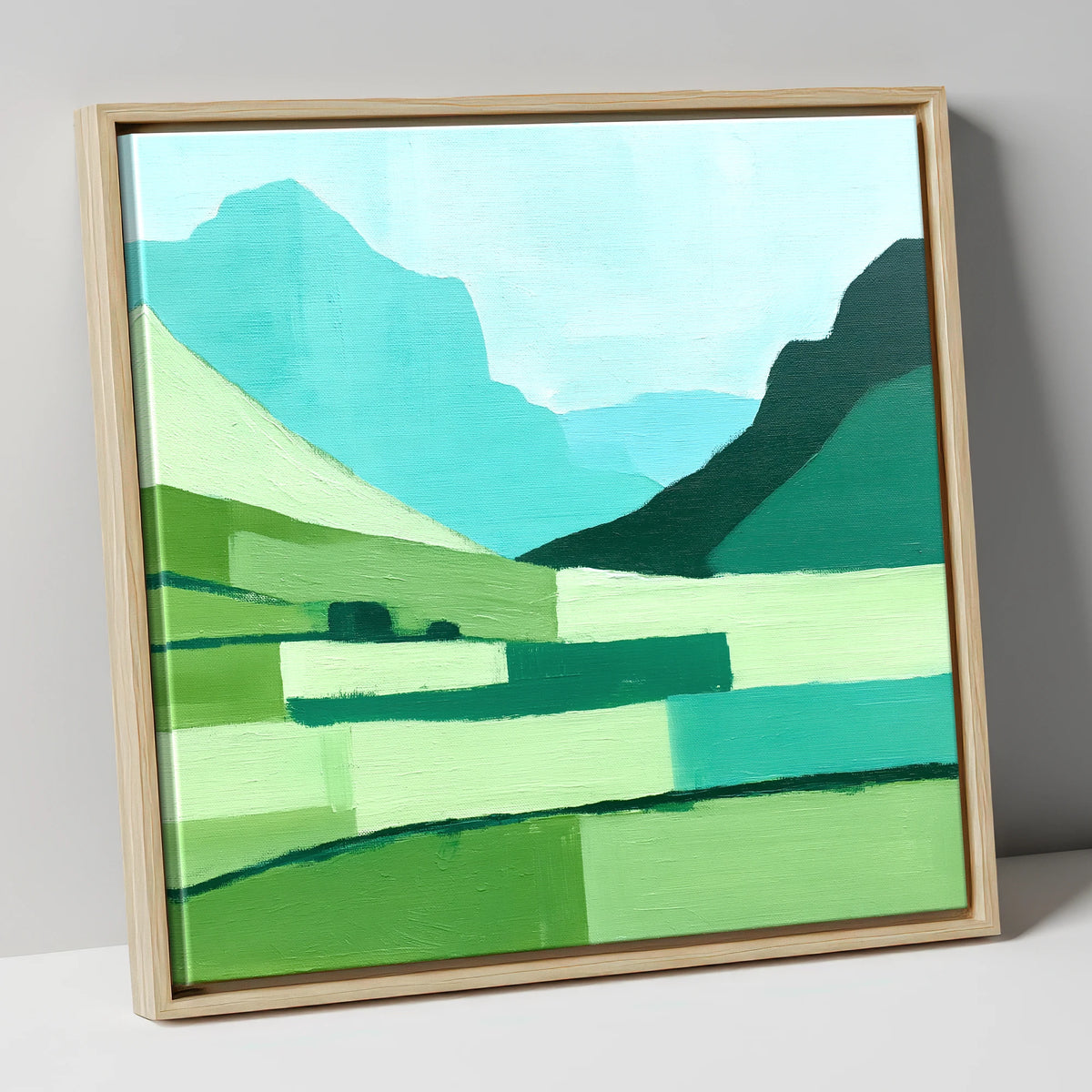 Abstract Great Langdale Valley lake district valley canvas wall art in natural frame