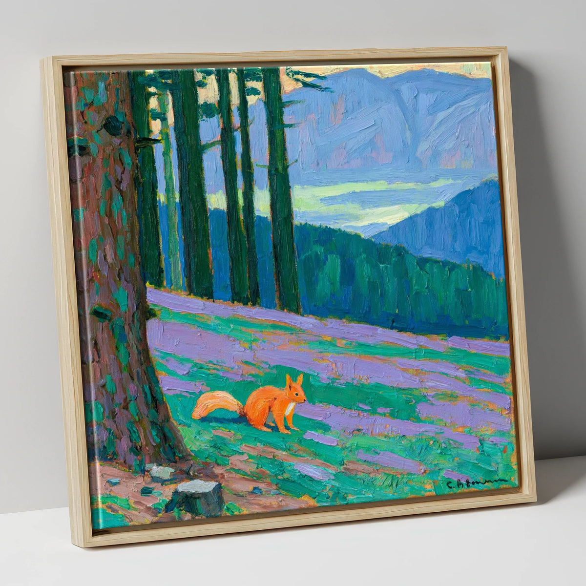 Red Squirrel Beneath Blue Fells lake district wildlife canvas wall art in natural frame