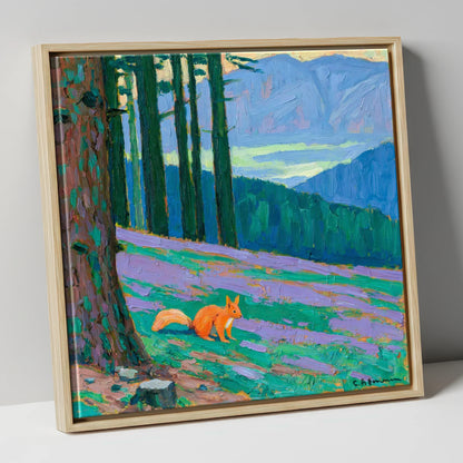 Red Squirrel Beneath Blue Fells lake district wildlife canvas wall art in natural frame