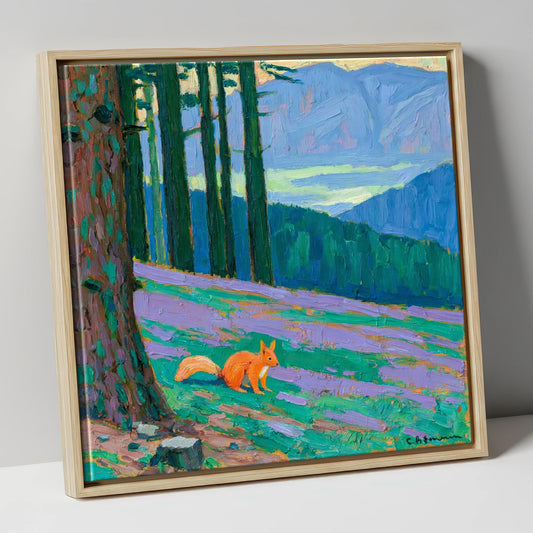 Red Squirrel Beneath Blue Fells lake district wildlife canvas wall art in natural frame