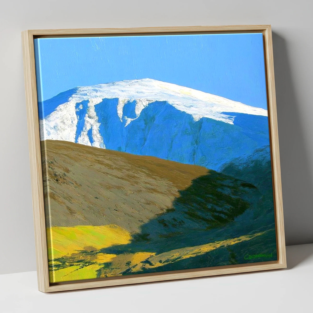 Sunlight on Snow Capped Raise lake district fell canvas wall art in natural frame