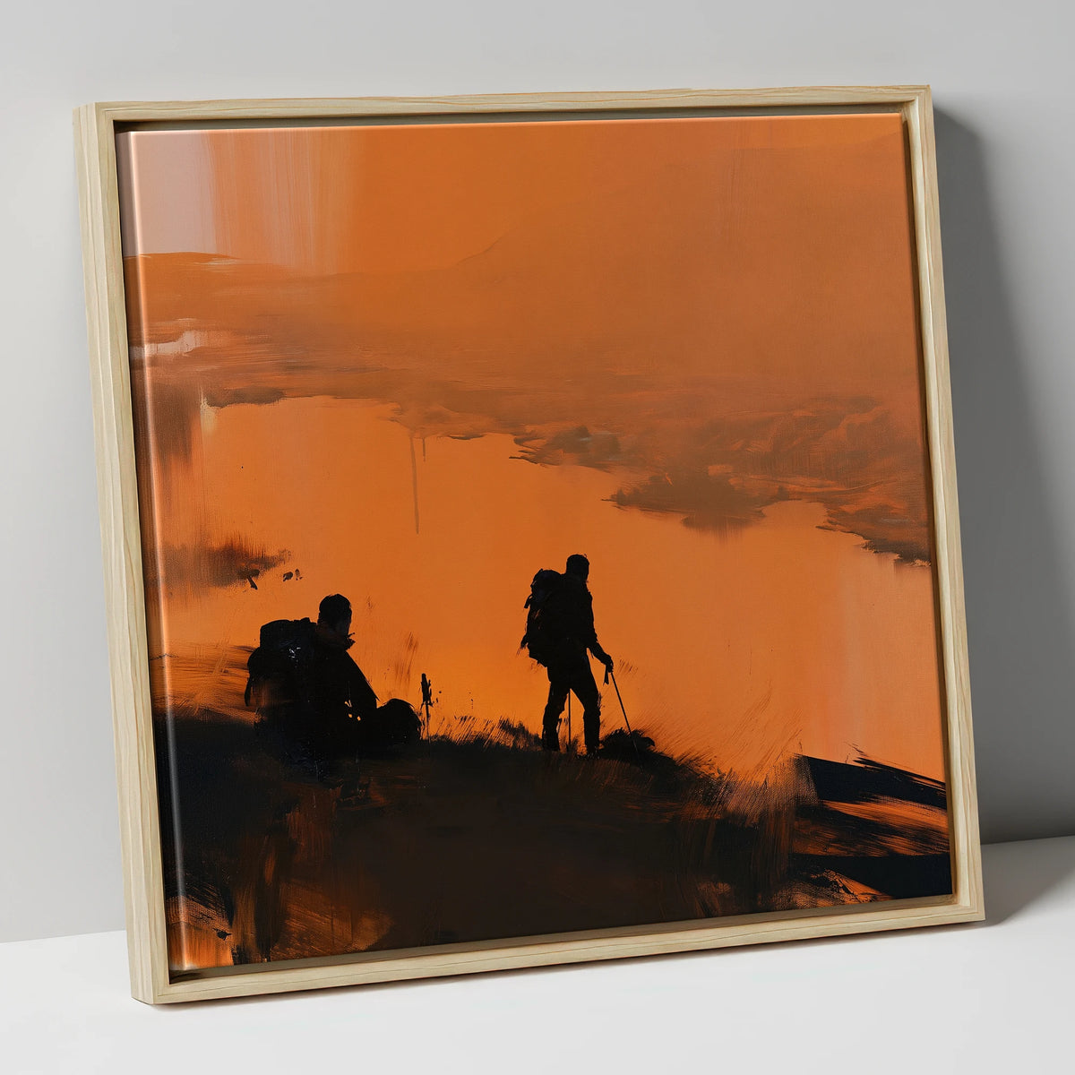 Catbells Walkers in Amber Light lake district fell canvas wall art in natural frame