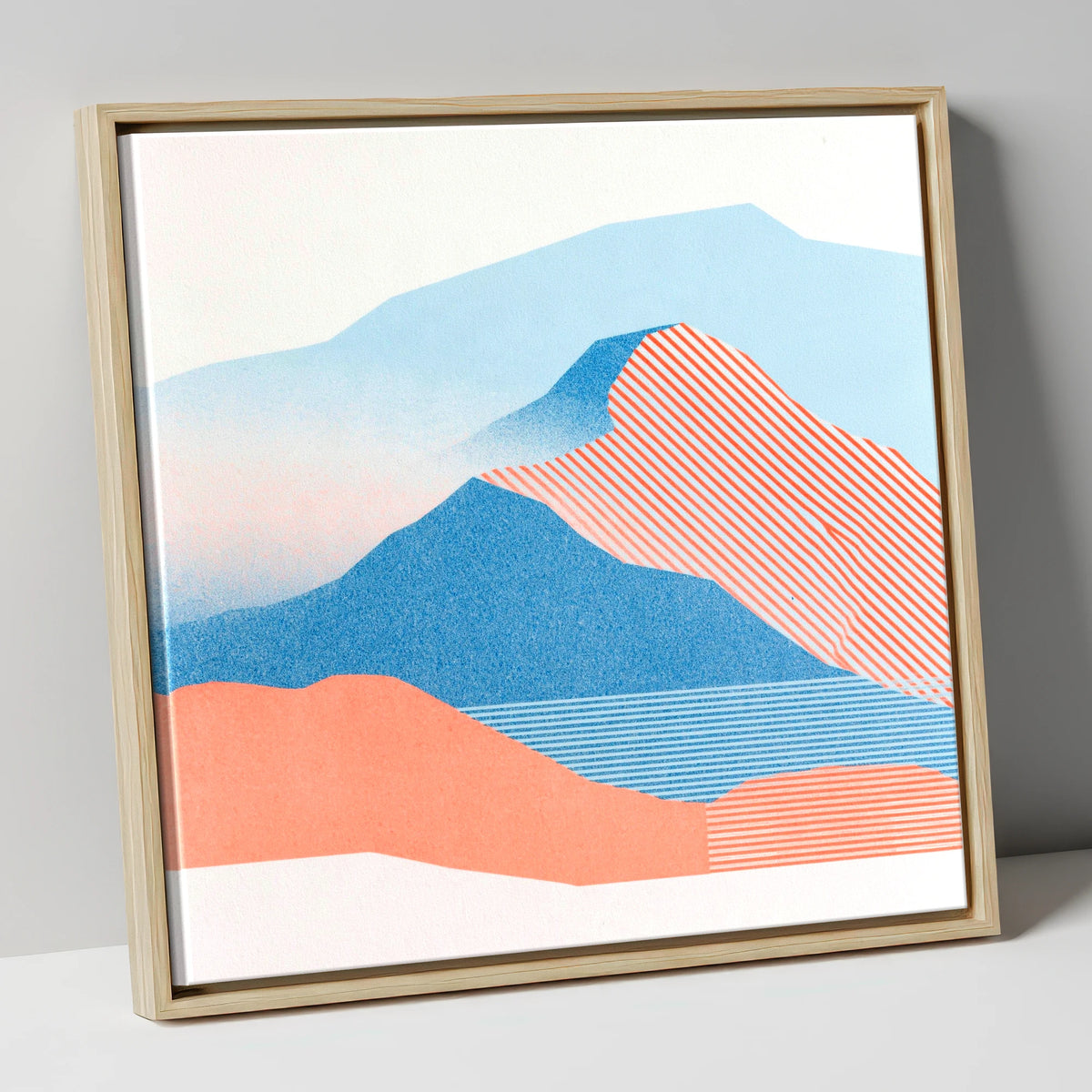 Graphic Coral Mountain Ridge lake district fell canvas wall art in natural frame