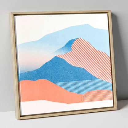 Graphic Coral Mountain Ridge lake district fell canvas wall art in natural frame