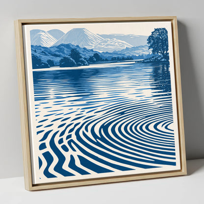 Calm Lake Ripples in Cobalt lake district lake canvas wall art in natural frame