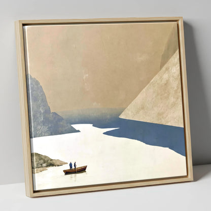 Rowing beneath the Steep Screes lake district lake canvas wall art in natural frame
