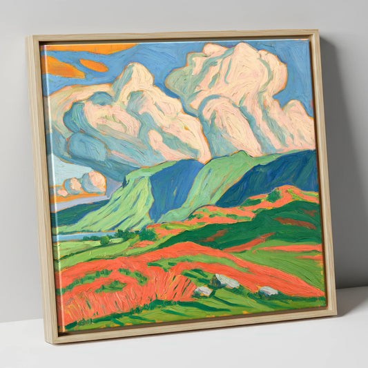 Vibrant Storm Clouds Over the Fells lake district sky canvas wall art in natural frame