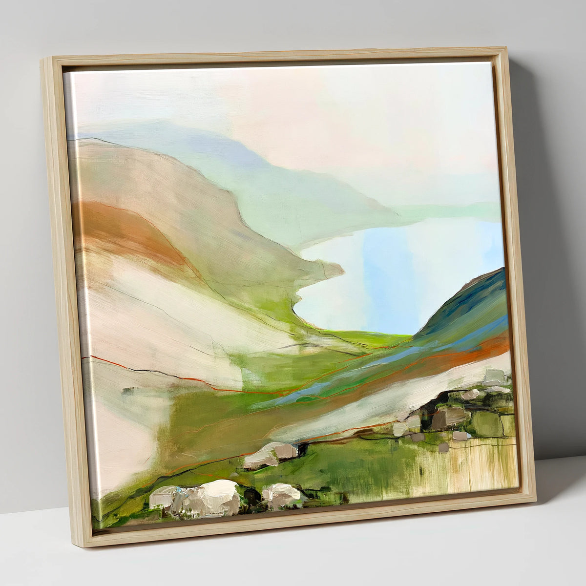 Azure Lake from the Summit lake district fell canvas wall art in natural frame