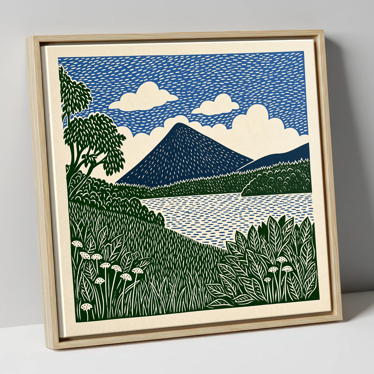Catbells Peak in Deep Blue lake district fell canvas wall art in natural frame