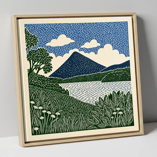 Catbells Peak in Deep Blue lake district fell canvas wall art in natural frame