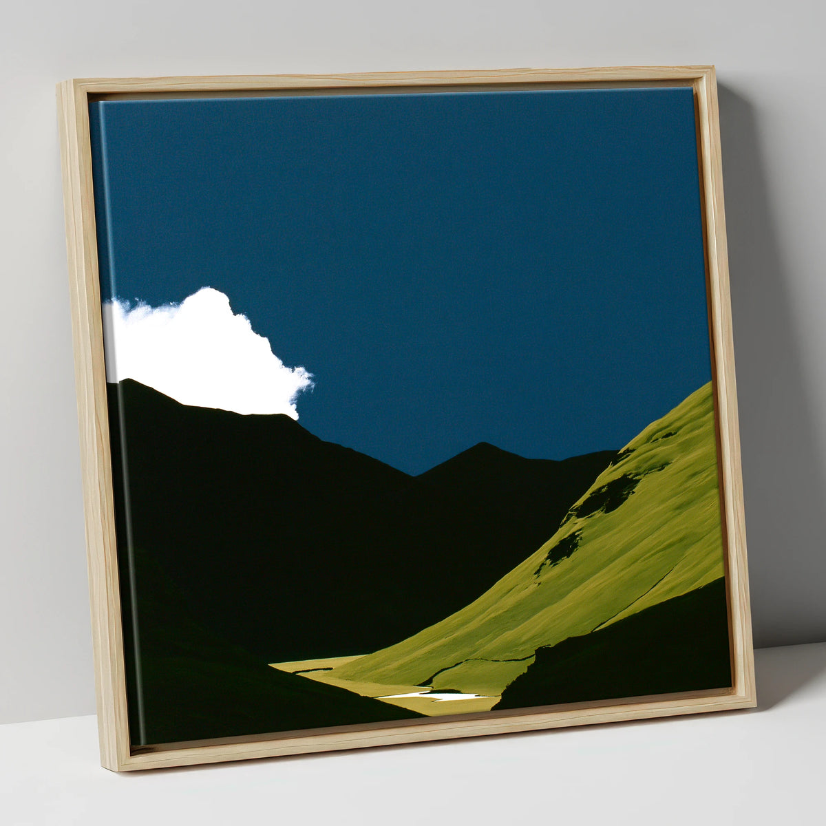 Sunlit Fell Under Storm Cloud lake district sky canvas wall art in natural frame