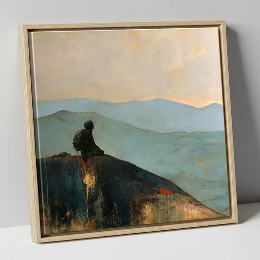 Silhouetted Walker on Blencathra Escarpment lake district fell canvas wall art in natural frame