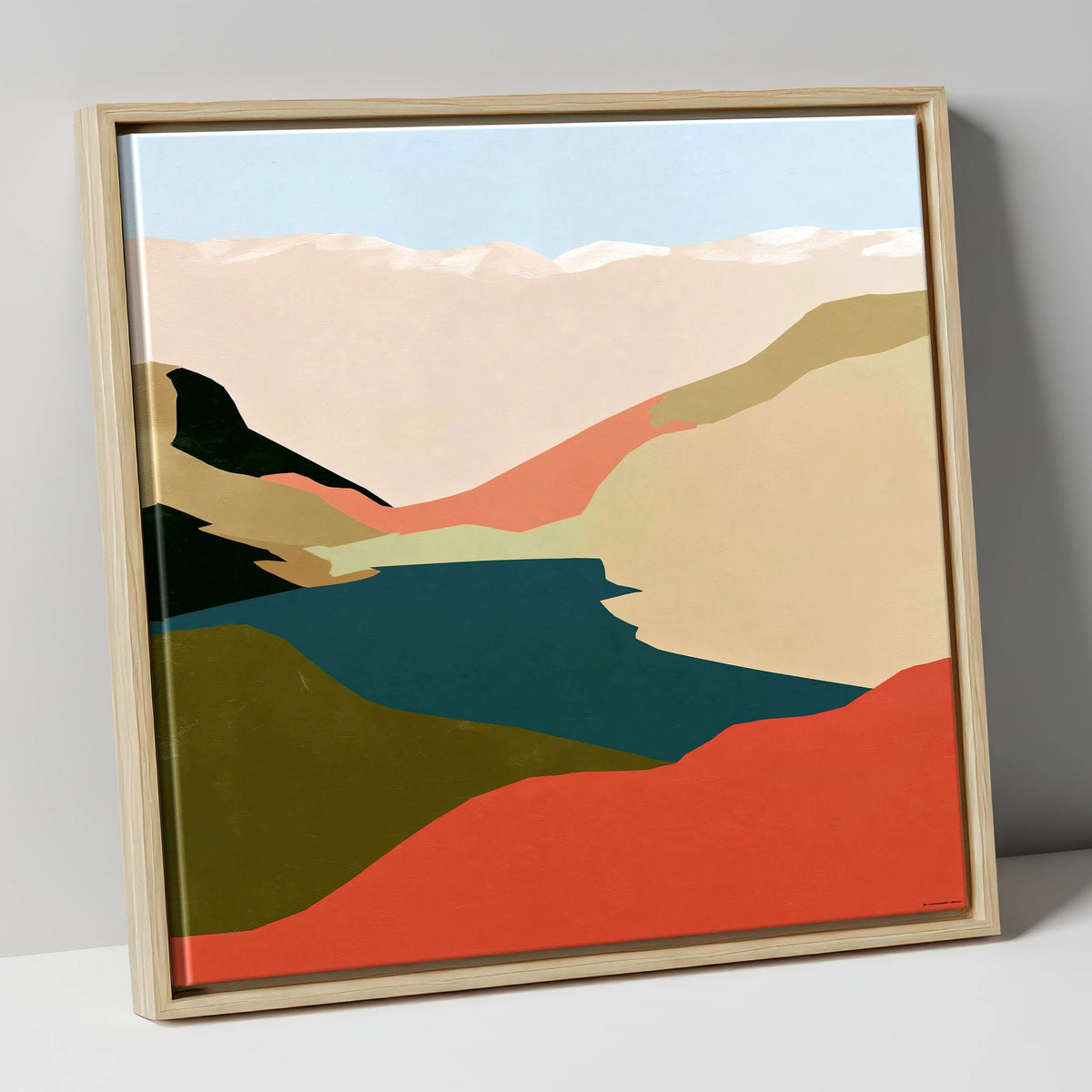 Easedale Tarn in Bold Terracotta lake district lake canvas wall art in natural frame
