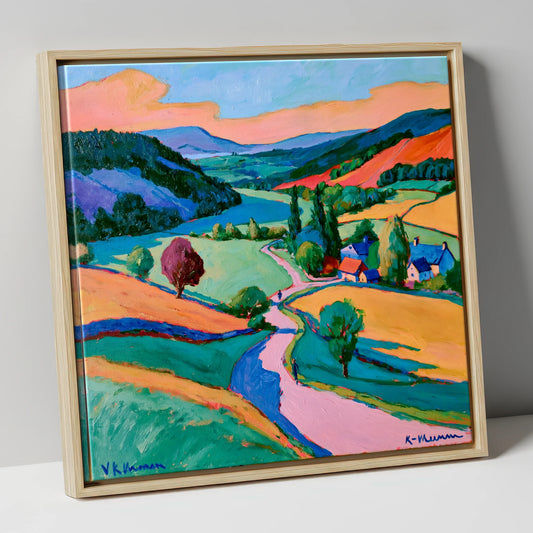 Vibrant Valley Between The Fells lake district valley canvas wall art in natural frame