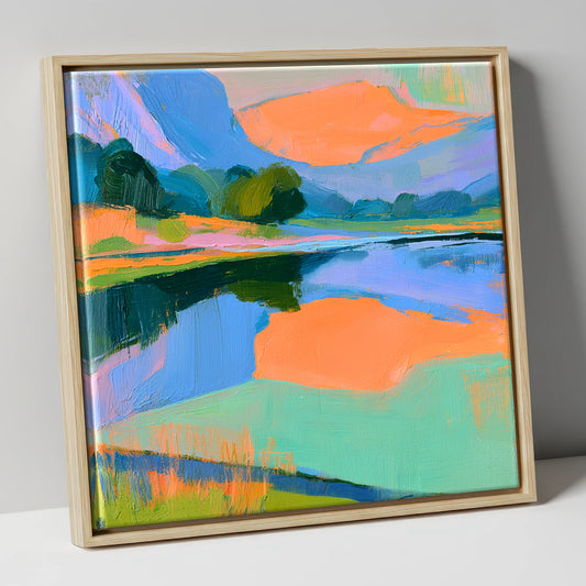 Calm Lake With Vibrant Reflections lake district lake canvas wall art in natural frame