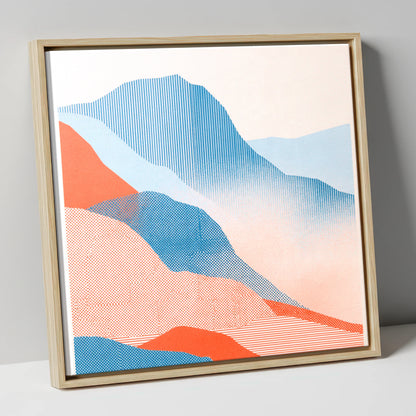 Great Langdale in Blue and Coral lake district valley canvas wall art in natural frame