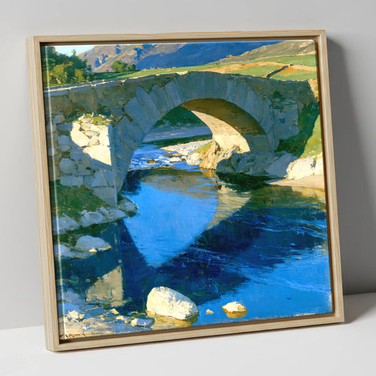 Stone Bridge over Blue Beck lake district waterfall canvas wall art in natural frame