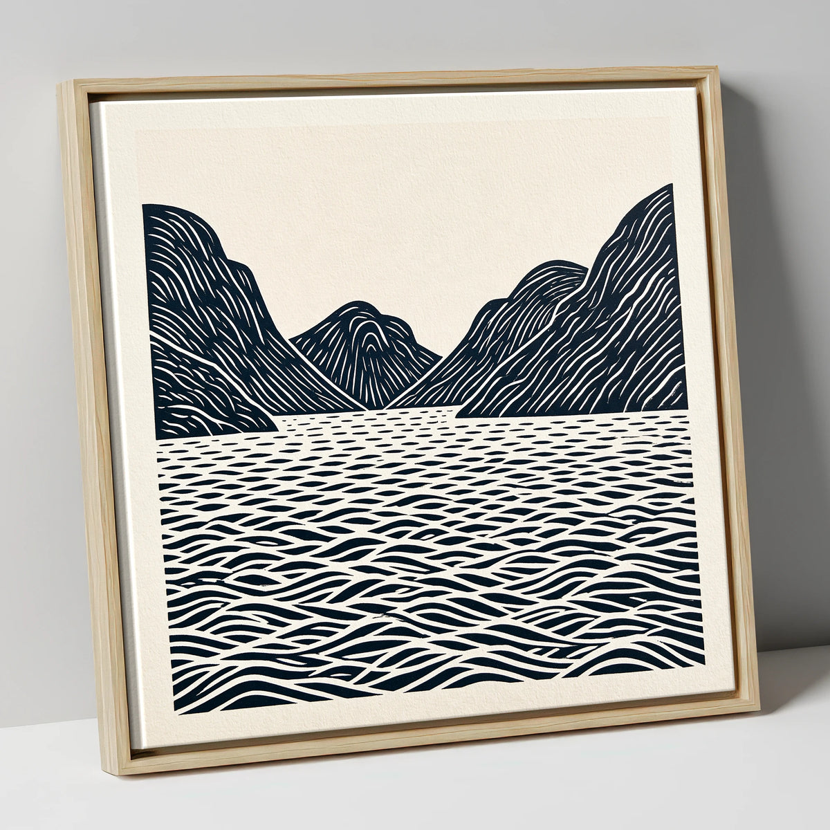 Dark Fells over Wastwater lake district lake canvas wall art in natural frame
