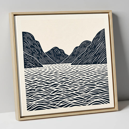 Dark Fells over Wastwater lake district lake canvas wall art in natural frame