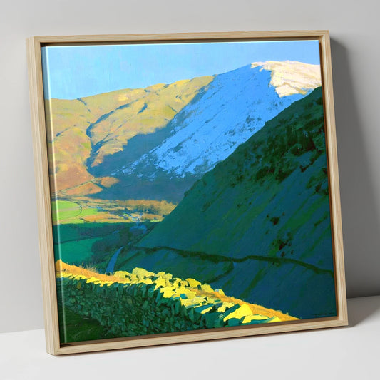 Seat Sandal Snowy Peak in Sunlight lake district fell canvas wall art in natural frame