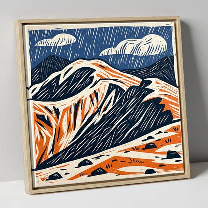 Helvellyn Ridge in Blue and Terracotta lake district fell canvas wall art in natural frame