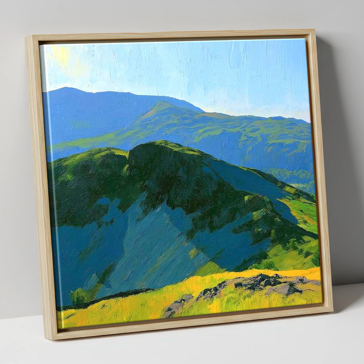 Sunlit Crags of Holme Fell lake district fell canvas wall art in natural frame