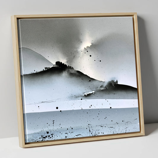 Monochrome Lake District Evening Fells lake district sky canvas wall art in natural frame