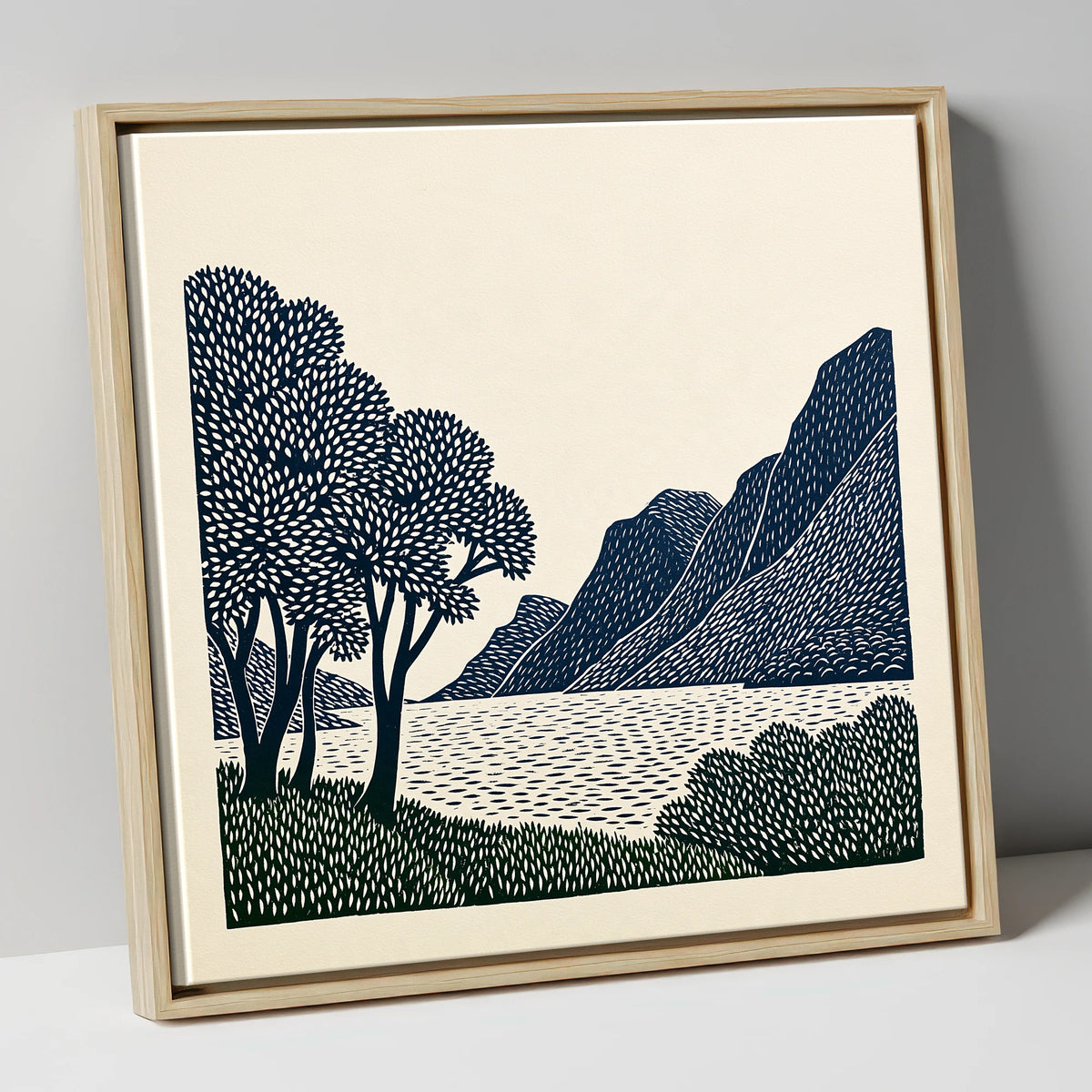 Navy Fells at Crummock Water lake district lake canvas wall art in natural frame
